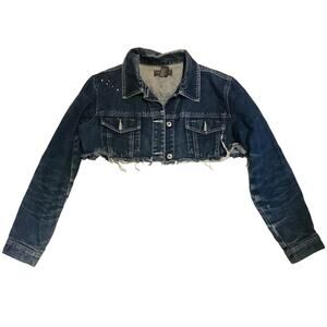 Ultra Short Cropped Raw Hem Denim Jacket